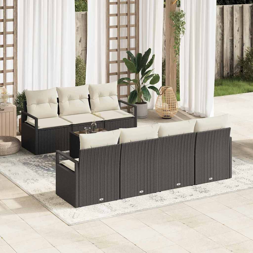 Garten-Sofa-Set mit Kissen mit Speicher 8 pcs Schwarz und Creme